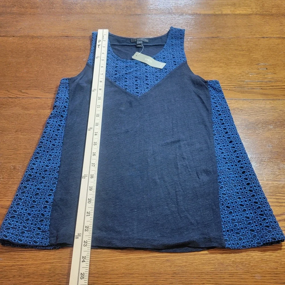 J. Crew Tank Top Blue Lightweight‎ Sleeveless Eyelet Trim Sheer Blouse Sz XS NWT - Picture 8 of 8